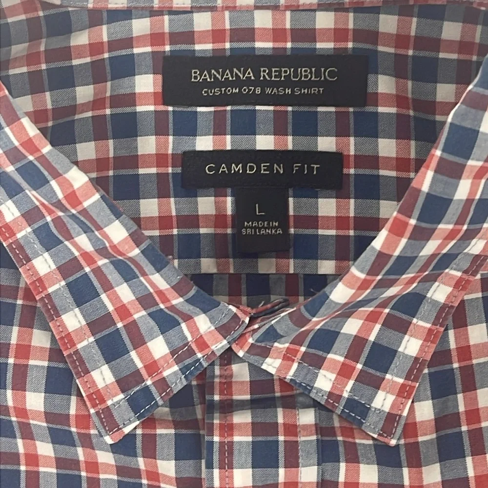 Banana Republic Custom 078 Wash Camden Fit Plaid Short Sleeve Button Size L